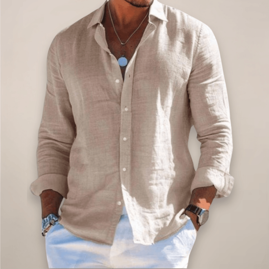 Men’s Linen Casual Long Sleeve Shirt – Solid Colour Button-Up in Multiple Shades