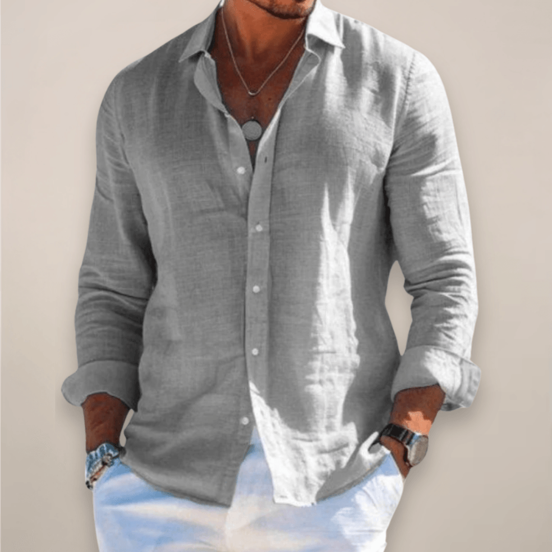Men’s Linen Casual Long Sleeve Shirt – Solid Colour Button-Up in Multiple Shades