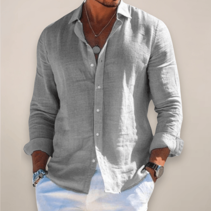 Men’s Linen Casual Long Sleeve Shirt – Solid Colour Button-Up in Multiple Shades