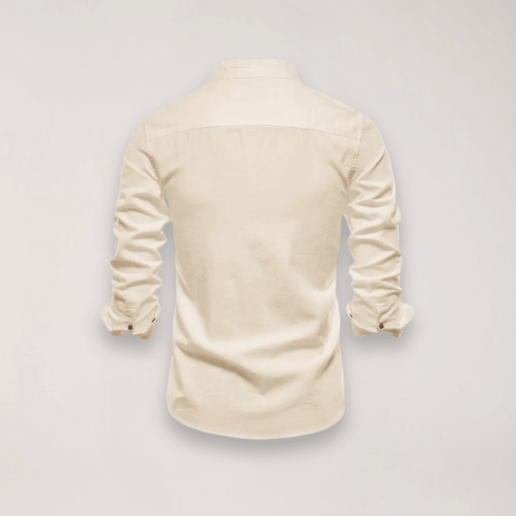 Men’s Long Sleeve Stand Collar Shirt – Embroidered Solid Design for Smart Casual Styling