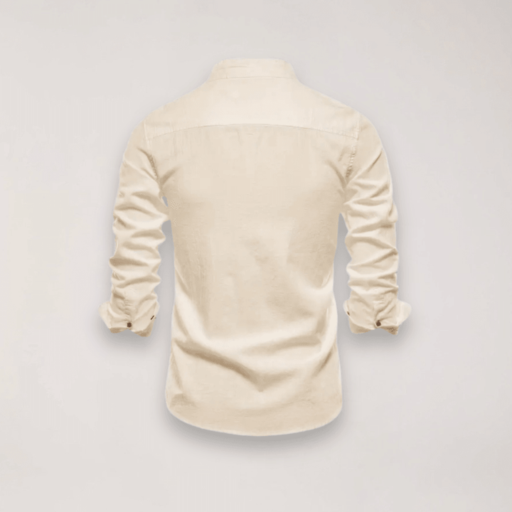 Men’s Long Sleeve Stand Collar Shirt – Embroidered Solid Design for Smart Casual Styling