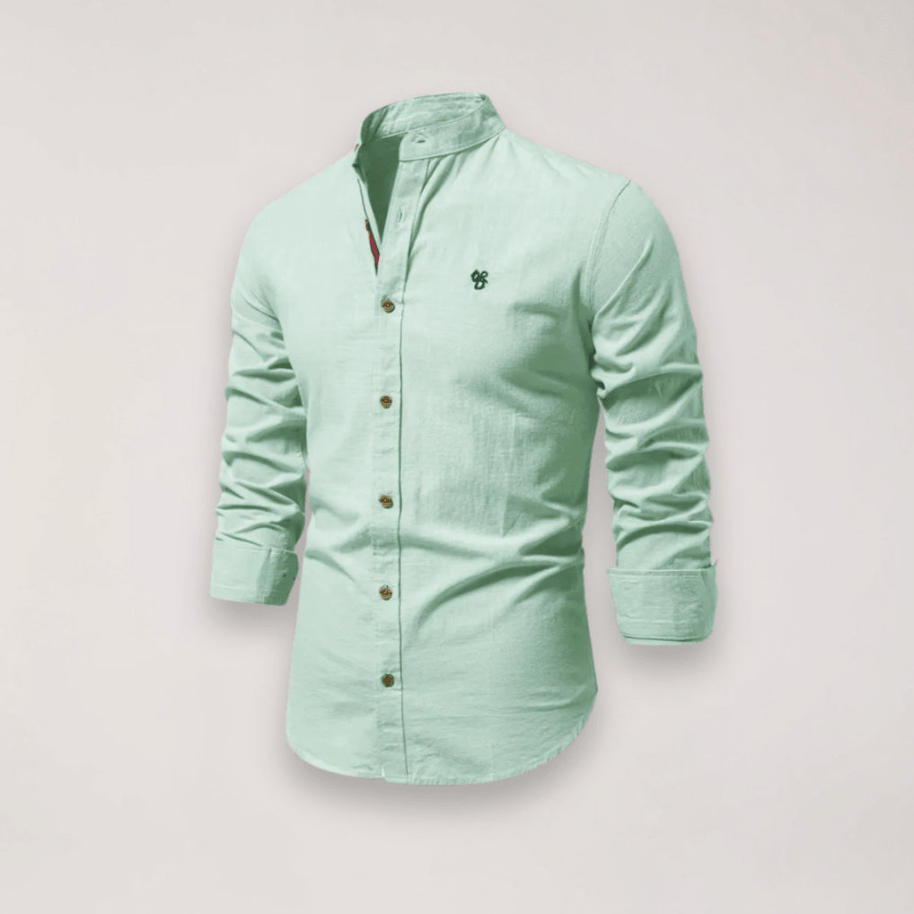 Men’s Long Sleeve Stand Collar Shirt – Embroidered Solid Design for Smart Casual Styling