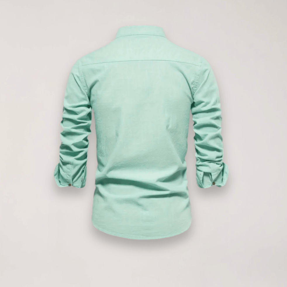 Men’s Long Sleeve Stand Collar Shirt – Embroidered Solid Design for Smart Casual Styling