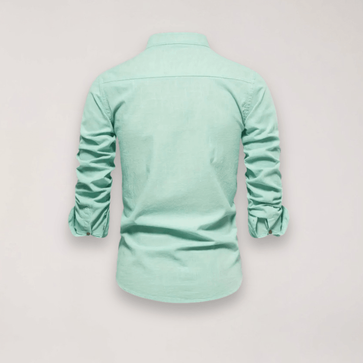 Men’s Long Sleeve Stand Collar Shirt – Embroidered Solid Design for Smart Casual Styling