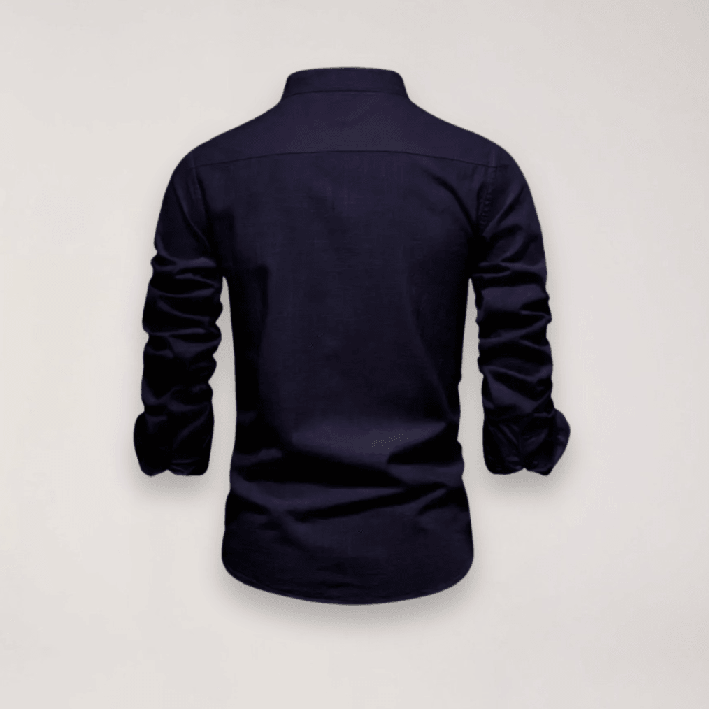 Men’s Long Sleeve Stand Collar Shirt – Embroidered Solid Design for Smart Casual Styling