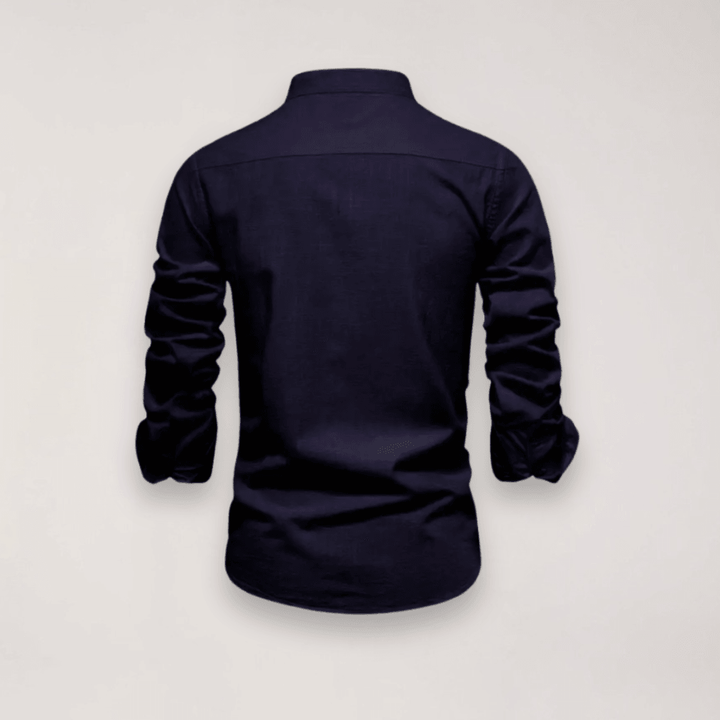 Men’s Long Sleeve Stand Collar Shirt – Embroidered Solid Design for Smart Casual Styling