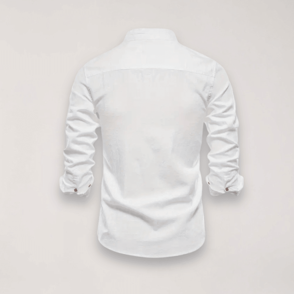 Men’s Long Sleeve Stand Collar Shirt – Embroidered Solid Design for Smart Casual Styling