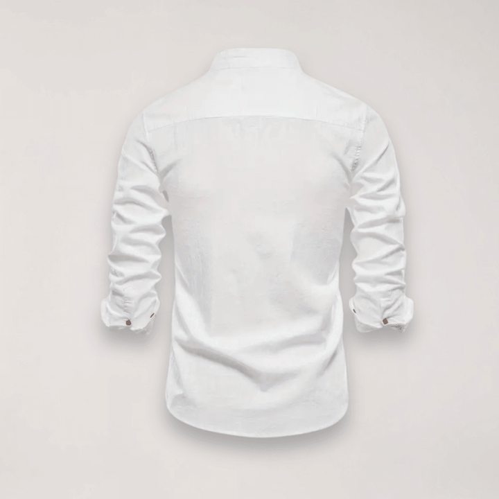 Men’s Long Sleeve Stand Collar Shirt – Embroidered Solid Design for Smart Casual Styling