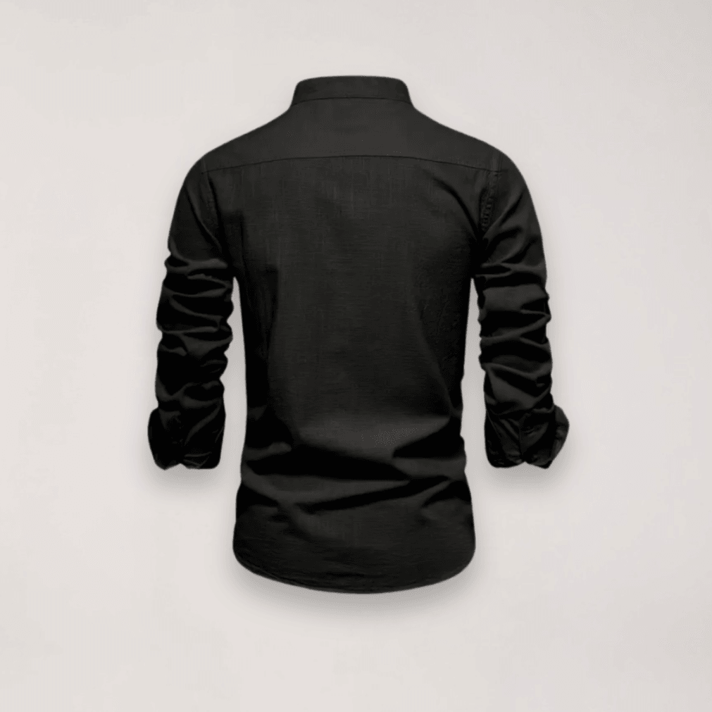 Men’s Long Sleeve Stand Collar Shirt – Embroidered Solid Design for Smart Casual Styling