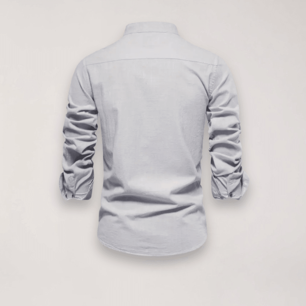 Men’s Long Sleeve Stand Collar Shirt – Embroidered Solid Design for Smart Casual Styling