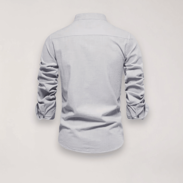 Men’s Long Sleeve Stand Collar Shirt – Embroidered Solid Design for Smart Casual Styling