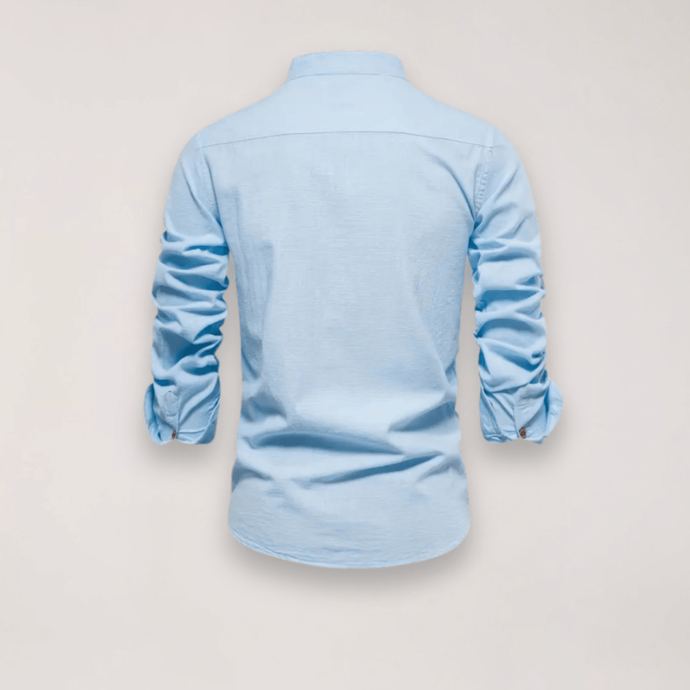 Men’s Long Sleeve Stand Collar Shirt – Embroidered Solid Design for Smart Casual Styling