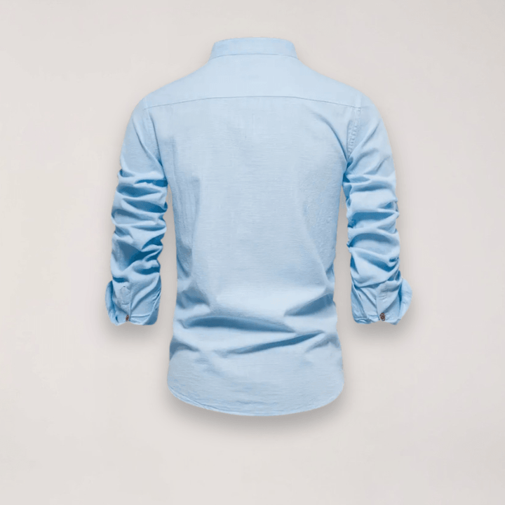 Men’s Long Sleeve Stand Collar Shirt – Embroidered Solid Design for Smart Casual Styling