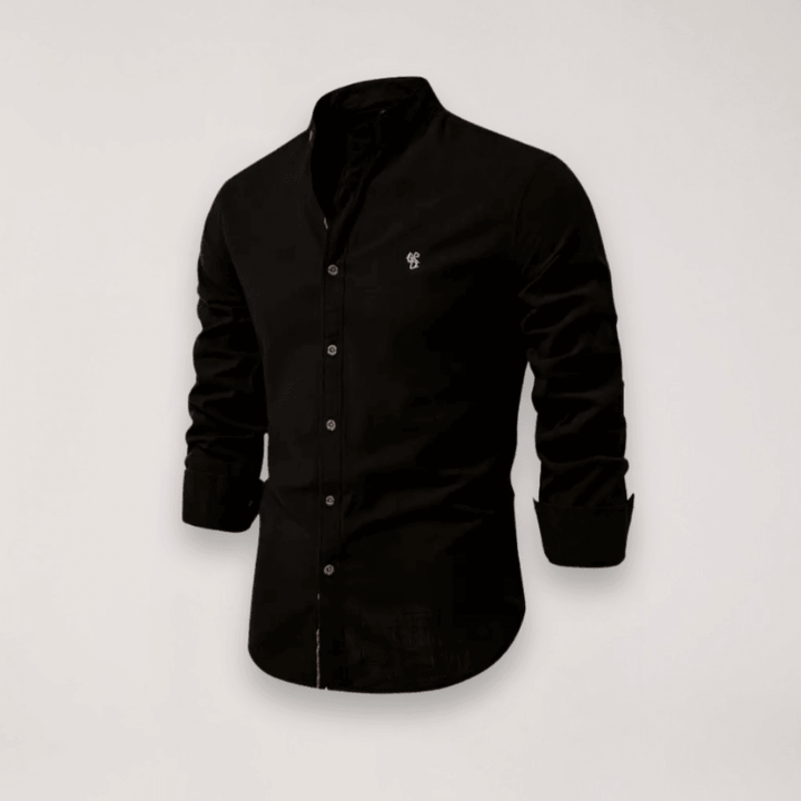 Men’s Long Sleeve Stand Collar Shirt – Embroidered Solid Design for Smart Casual Styling