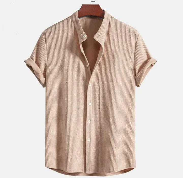 Men’s Mandarin Collar Short Sleeve Shirt – Relaxed Fit