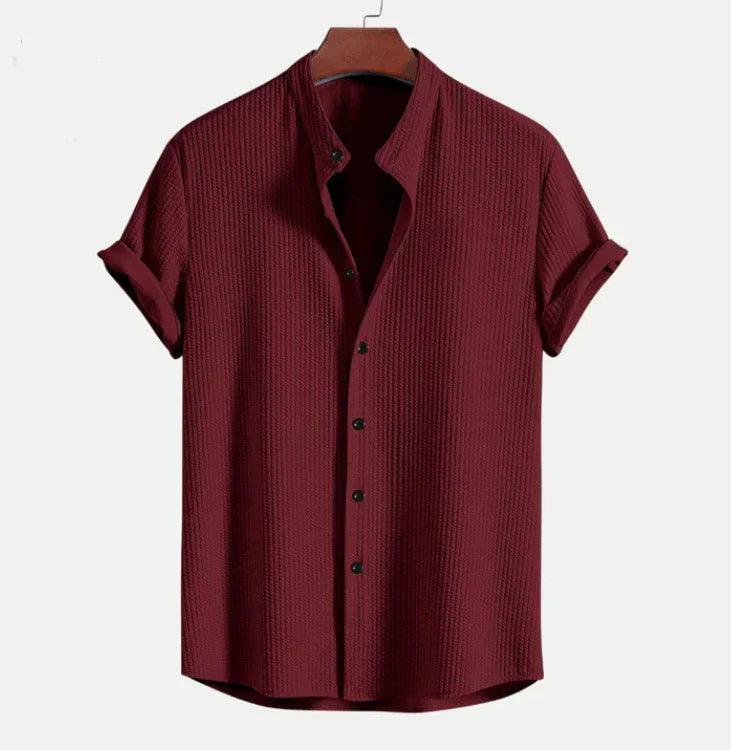 Men’s Mandarin Collar Short Sleeve Shirt – Relaxed Fit