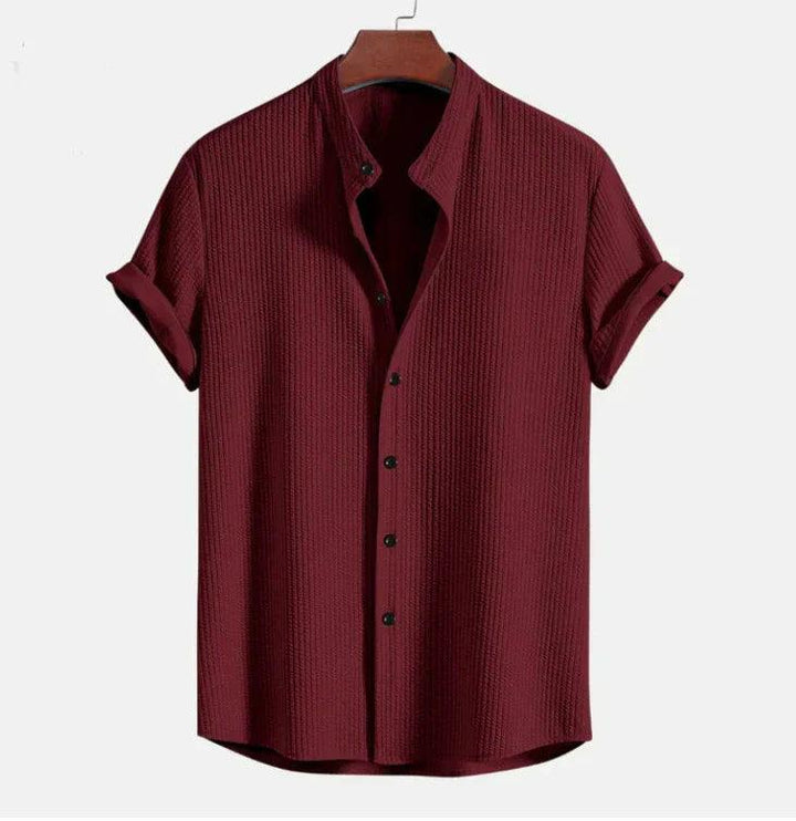 Men’s Mandarin Collar Short Sleeve Shirt – Relaxed Fit