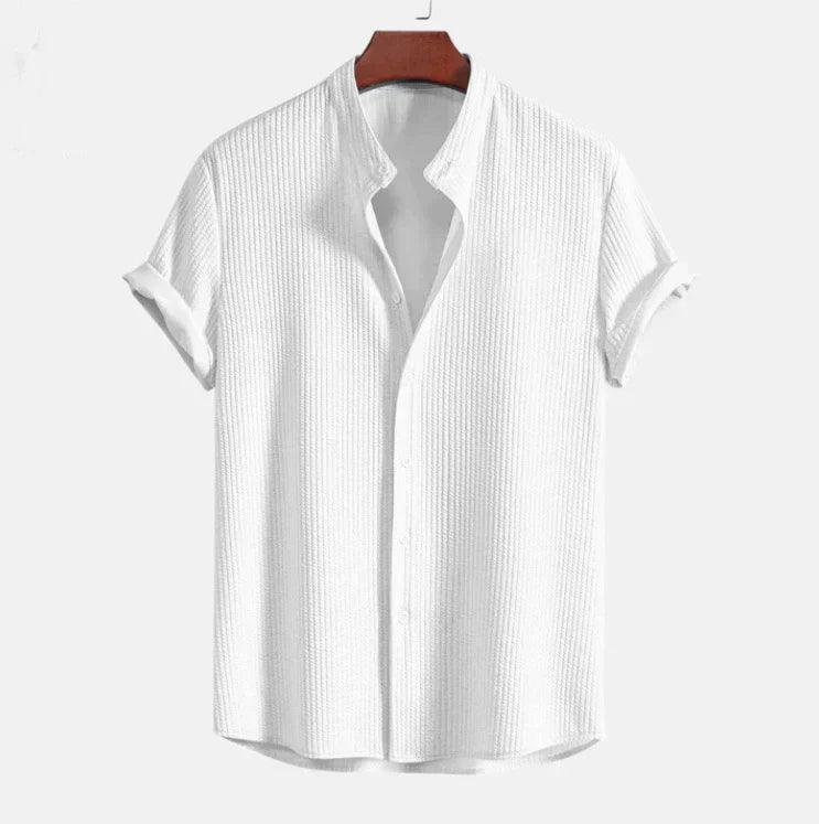 Men’s Mandarin Collar Short Sleeve Shirt – Relaxed Fit