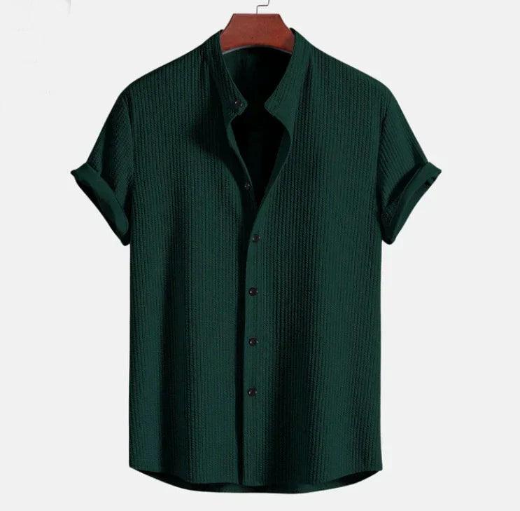 Men’s Mandarin Collar Short Sleeve Shirt – Relaxed Fit