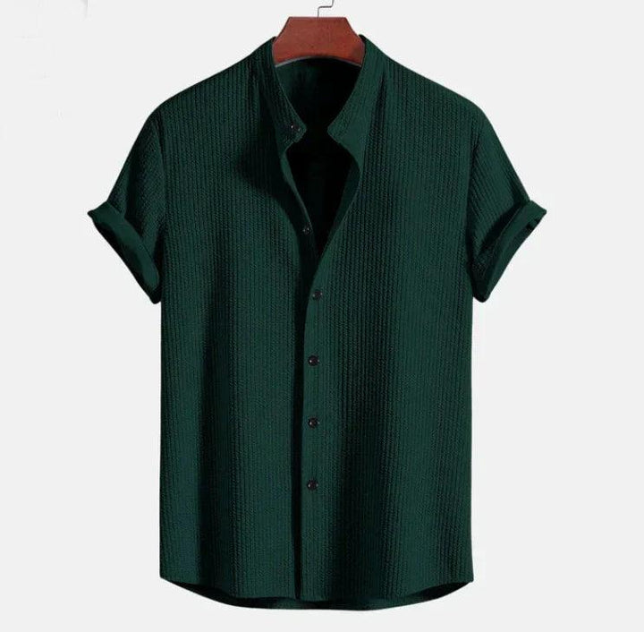 Men’s Mandarin Collar Short Sleeve Shirt – Relaxed Fit