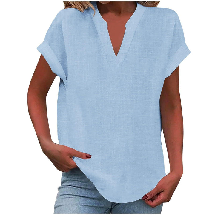 Lexi | Women's Short Sleeve Linen V-Neck Blouse