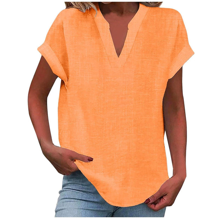Lexi | Women's Short Sleeve Linen V-Neck Blouse