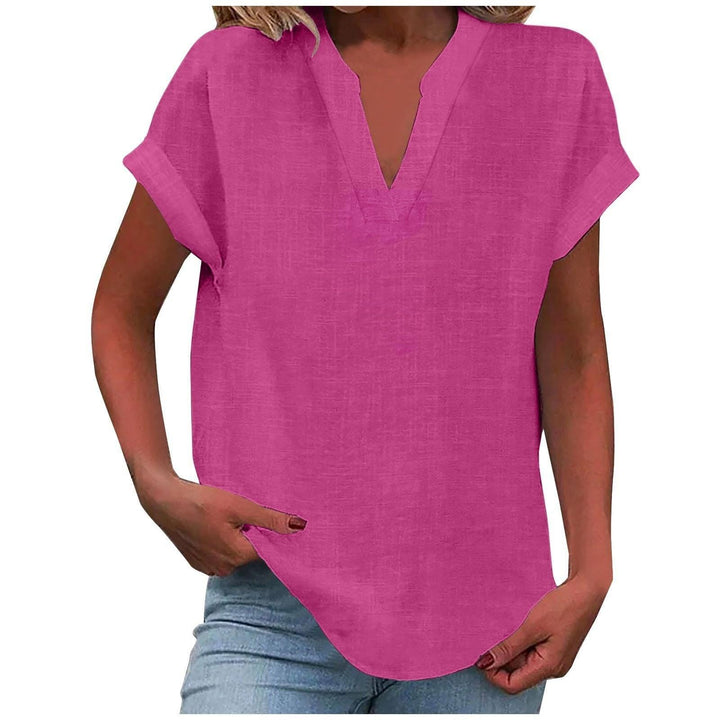 Lexi | Women's Short Sleeve Linen V-Neck Blouse