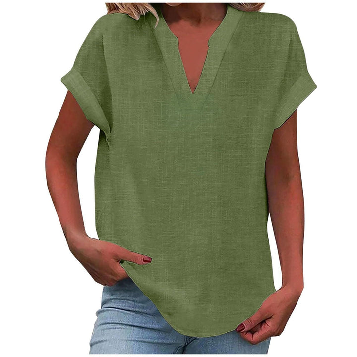 Lexi | Women's Short Sleeve Linen V-Neck Blouse