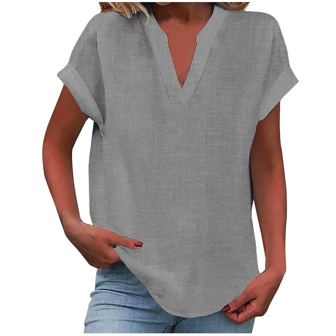 Lexi | Women's Short Sleeve Linen V-Neck Blouse