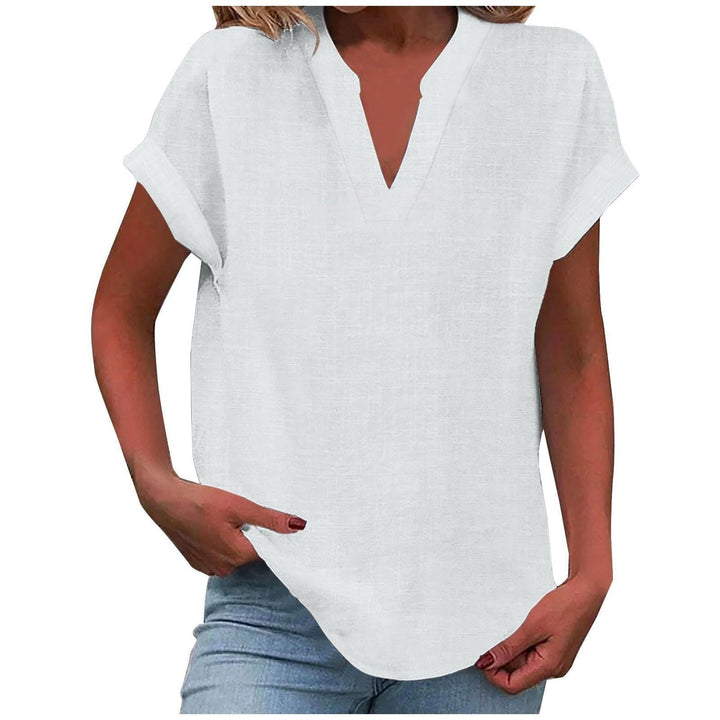 Lexi | Women's Short Sleeve Linen V-Neck Blouse