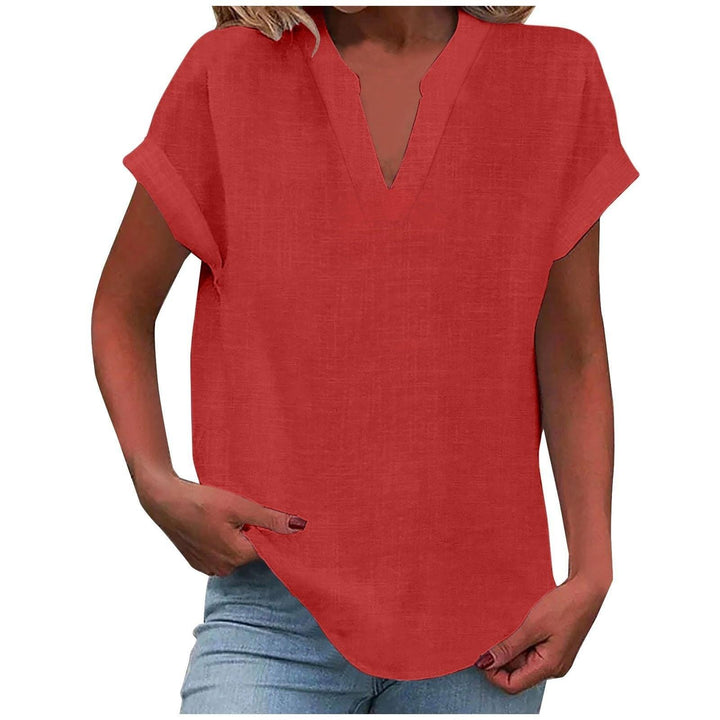 Lexi | Women's Short Sleeve Linen V-Neck Blouse