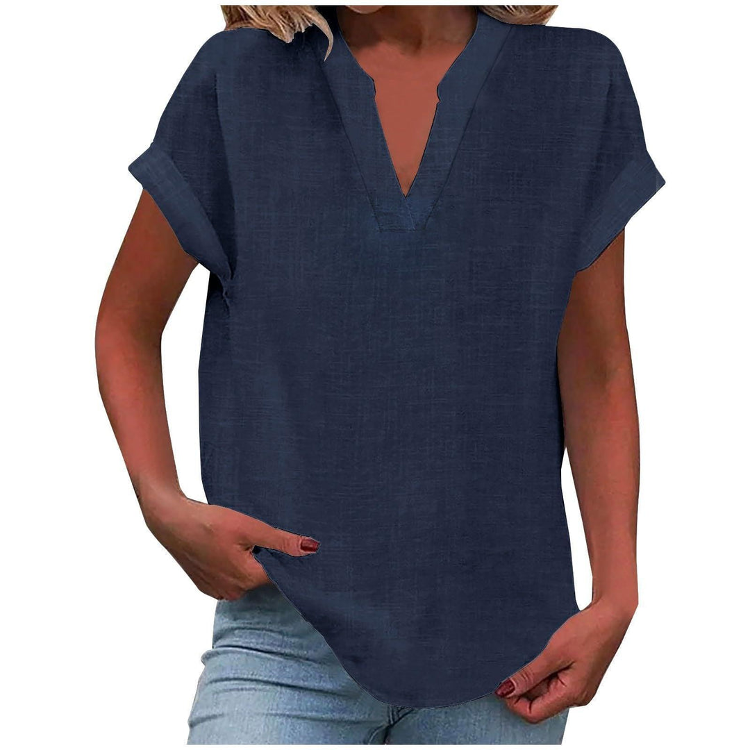 Lexi | Women's Short Sleeve Linen V-Neck Blouse