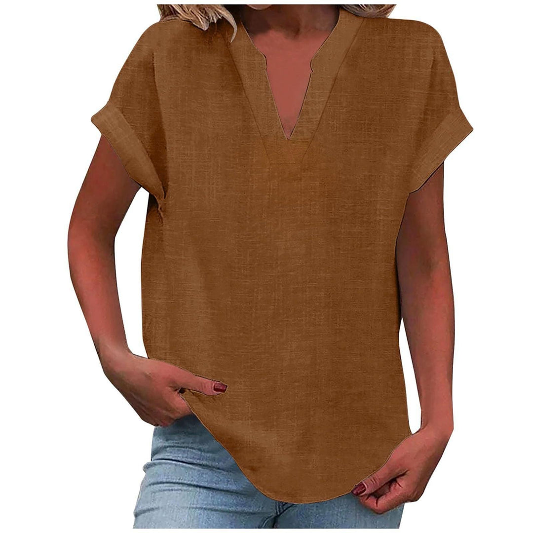 Lexi | Women's Short Sleeve Linen V-Neck Blouse