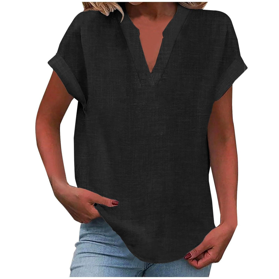 Lexi | Women's Short Sleeve Linen V-Neck Blouse