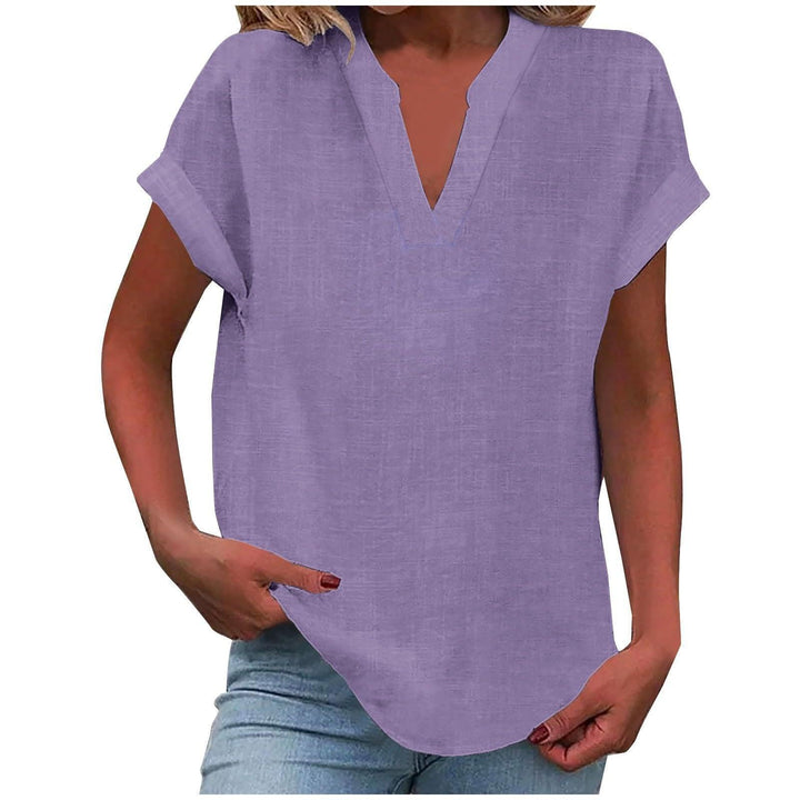 Lexi | Women's Short Sleeve Linen V-Neck Blouse