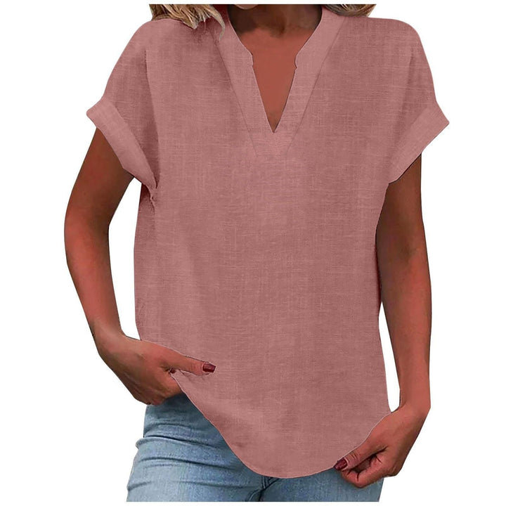 Lexi | Women's Short Sleeve Linen V-Neck Blouse