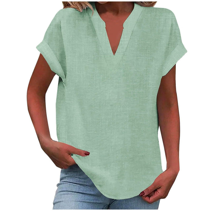 Lexi | Women's Short Sleeve Linen V-Neck Blouse