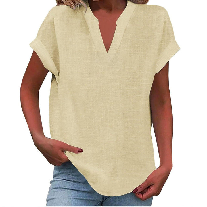Lexi | Women's Short Sleeve Linen V-Neck Blouse