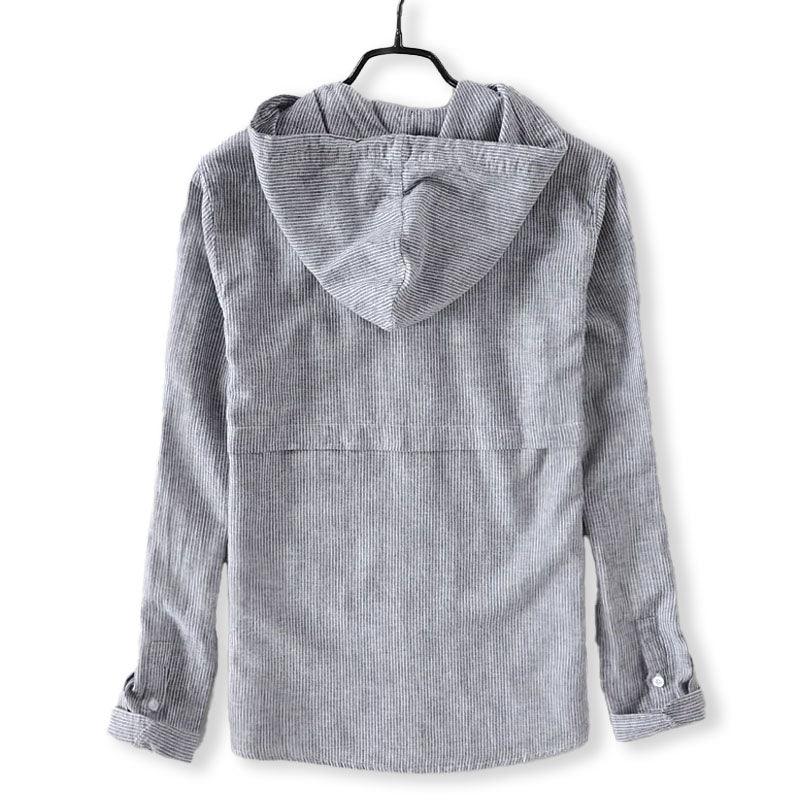 Men's Long-Sleeve Linen Blend Hooded Shirt - Casual Button-Front Shirt with Drawstring Hood and Curved Hem
