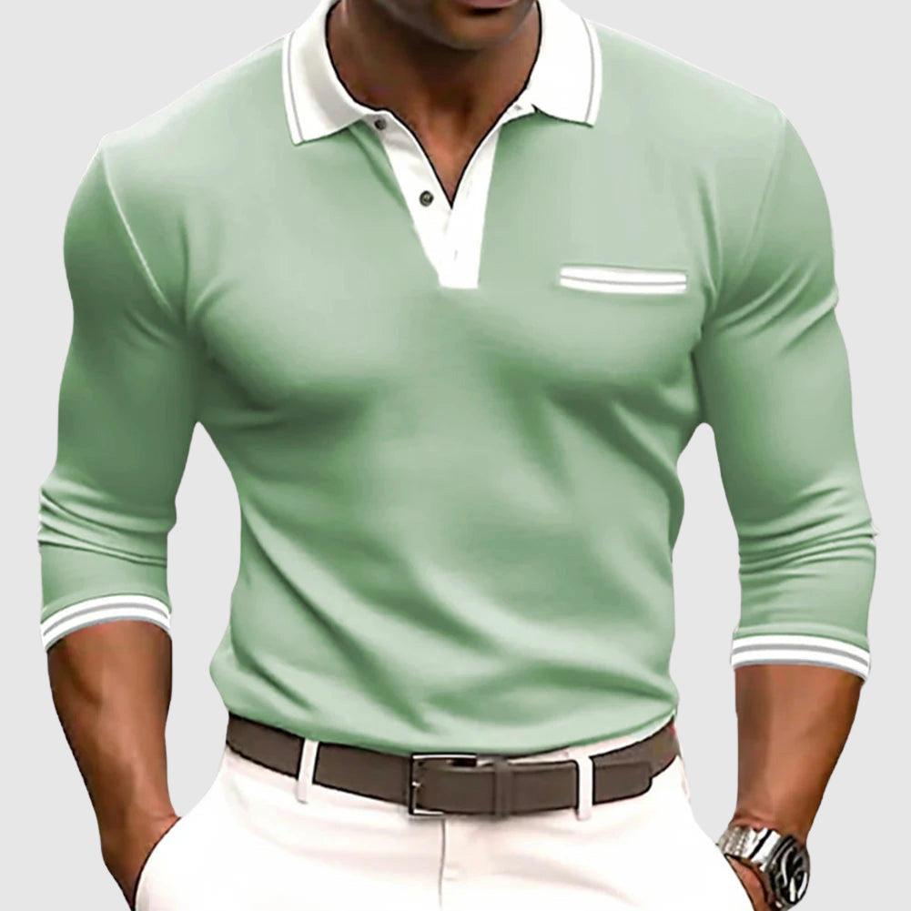 David | Men’s Active Long Sleeve Polo Shirt with Contrast Collar