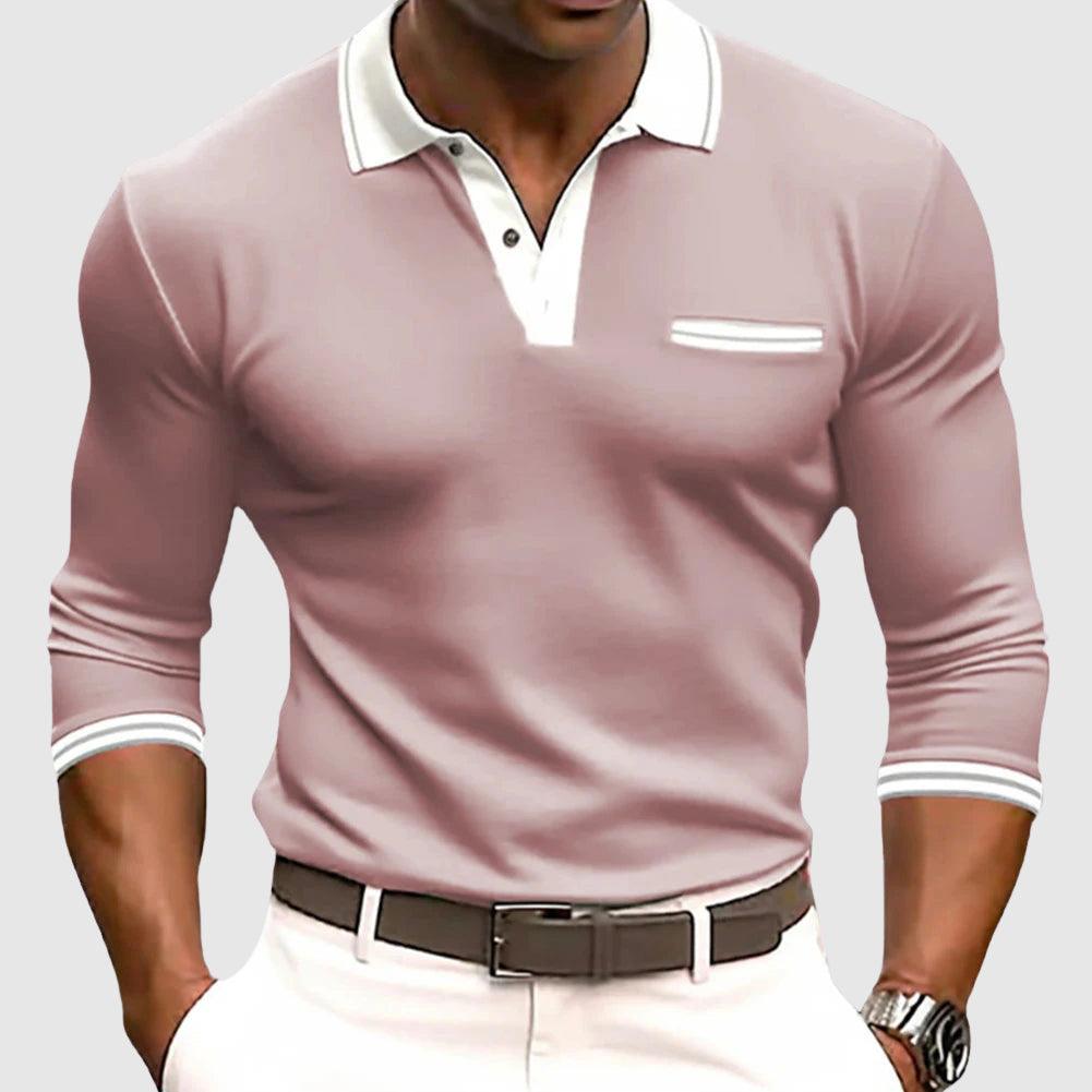 David | Men’s Active Long Sleeve Polo Shirt with Contrast Collar