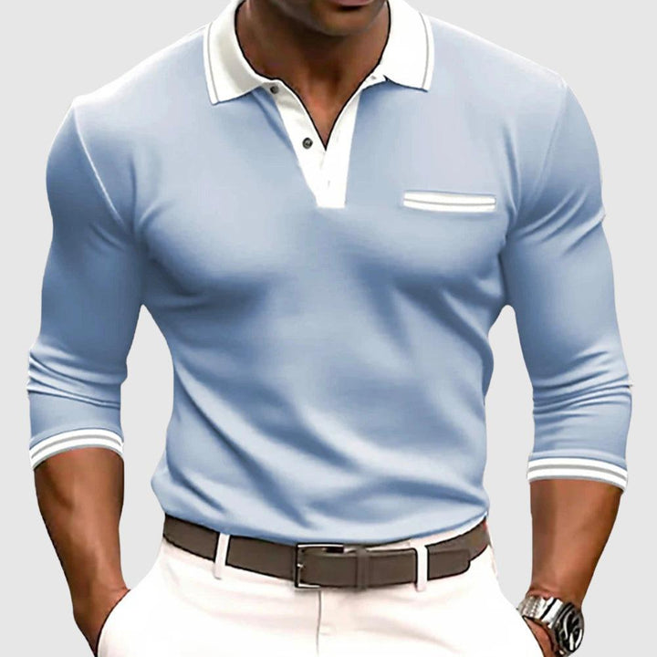 David | Men’s Active Long Sleeve Polo Shirt with Contrast Collar