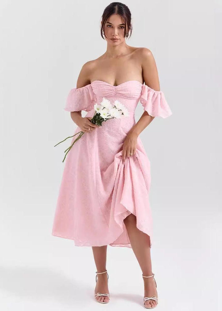 Women's Off-Shoulder Flutter Sleeve Midi Dress - Sweetheart Bust