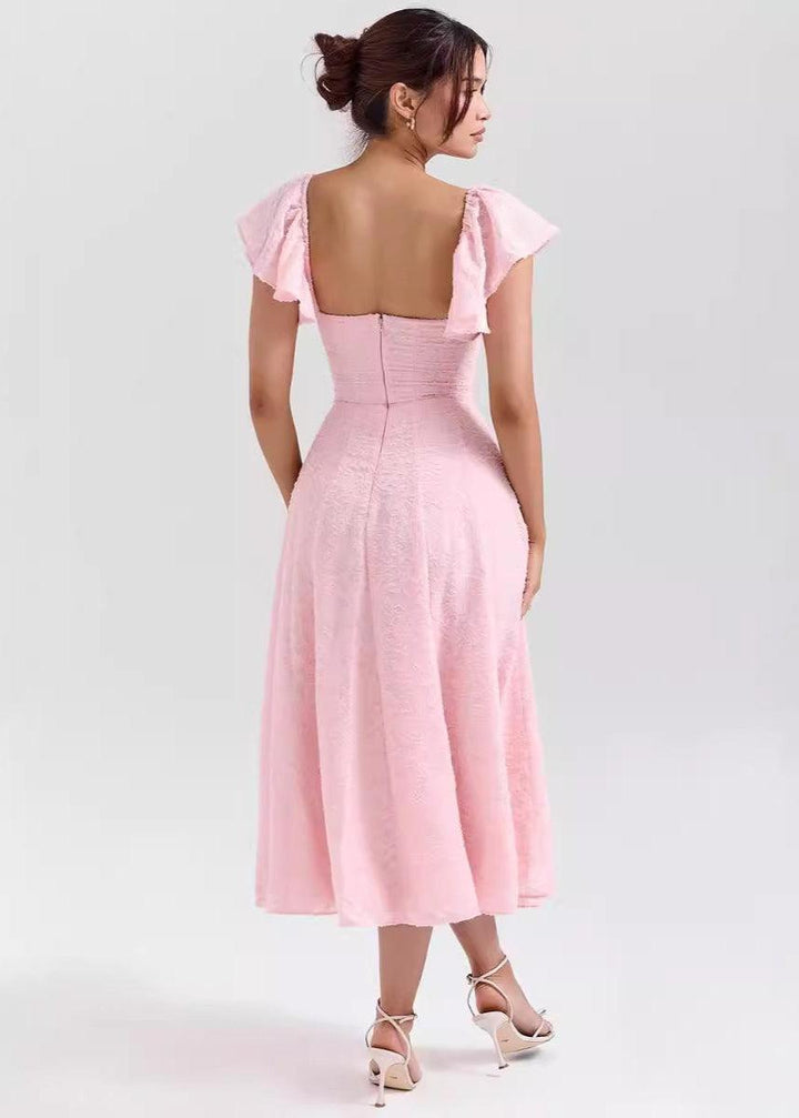 Women's Off-Shoulder Flutter Sleeve Midi Dress - Sweetheart Bust