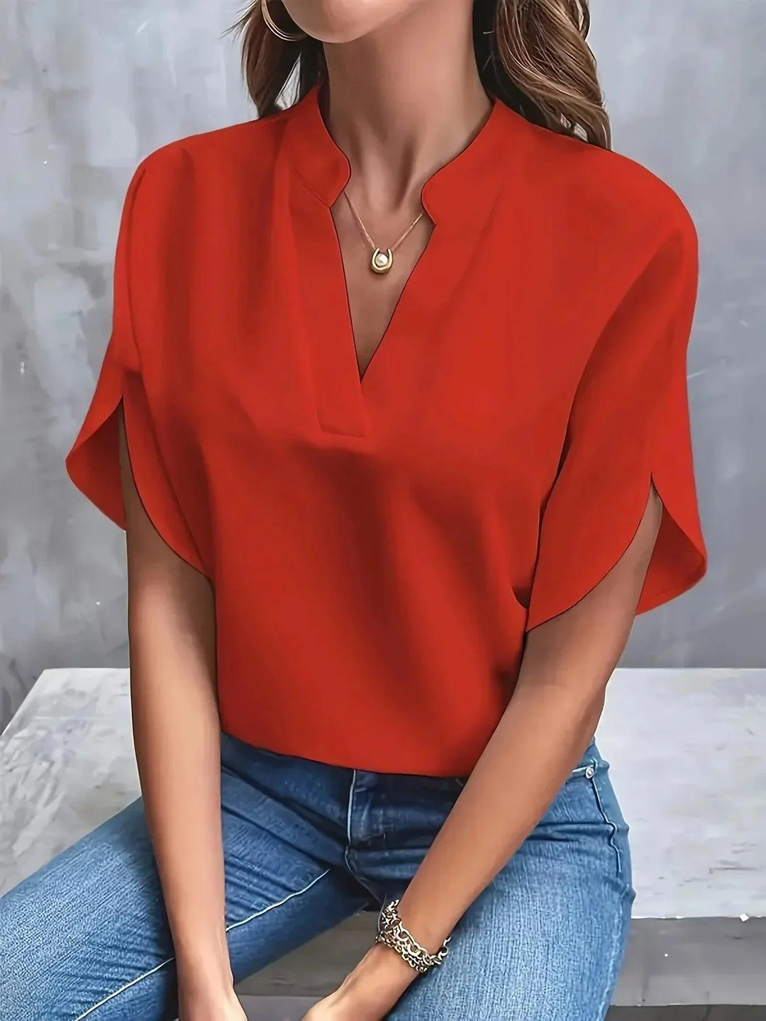 Thalia | Women's Short Sleeve V-Neck Sophisticated Blouse