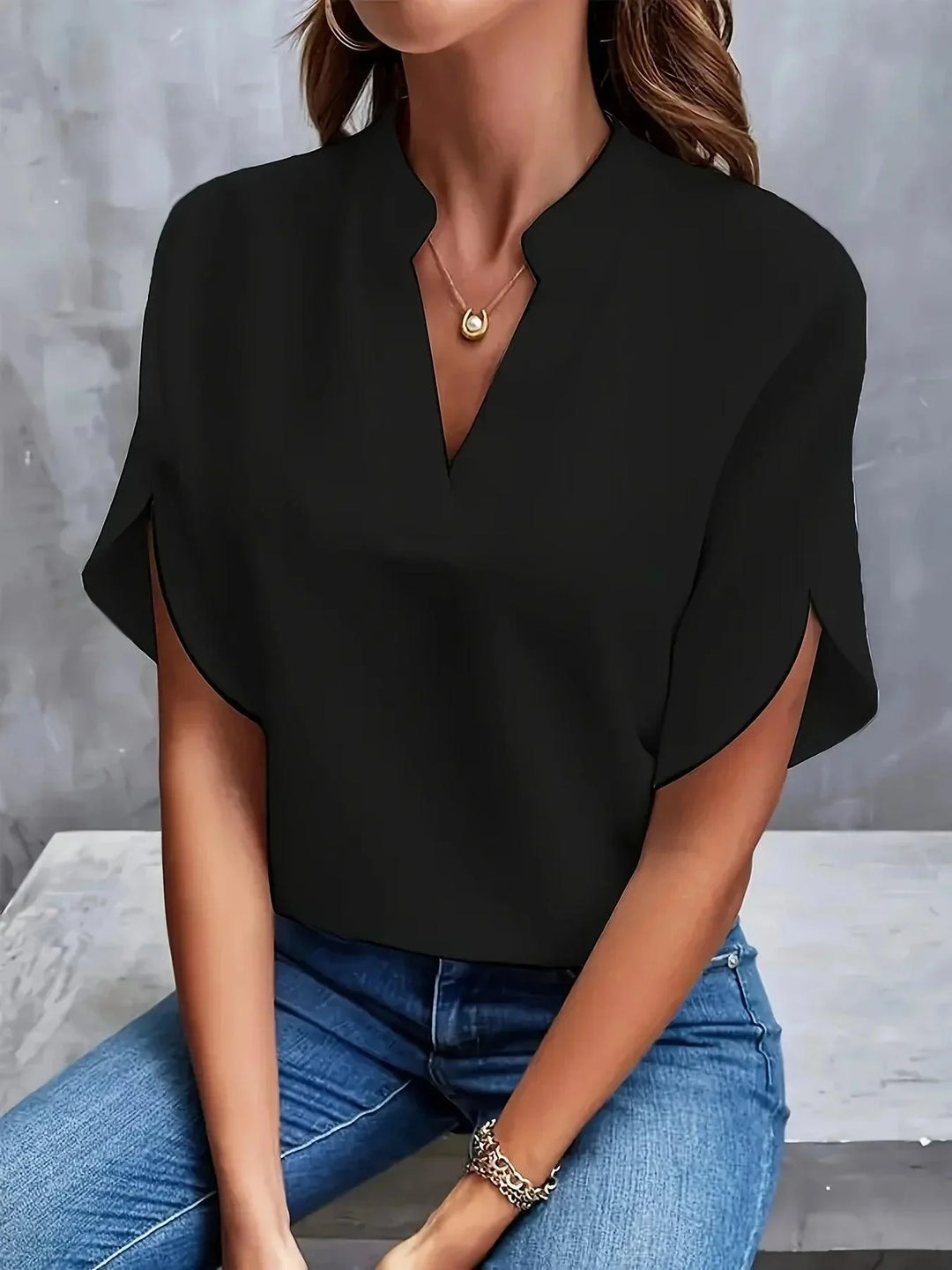 Thalia | Women's Short Sleeve V-Neck Sophisticated Blouse