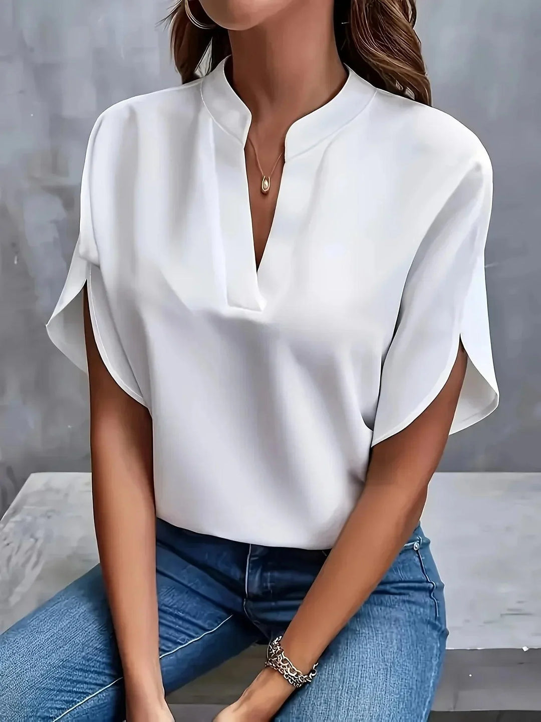 Thalia | Women's Short Sleeve V-Neck Sophisticated Blouse