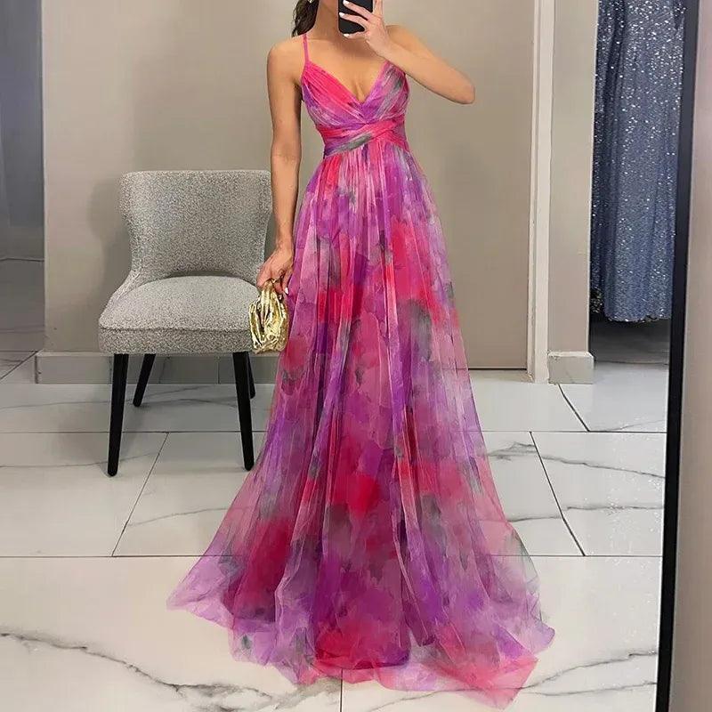 Kelly | Women’s Glamorous Maxi Wedding Guest Dress with V-Neck