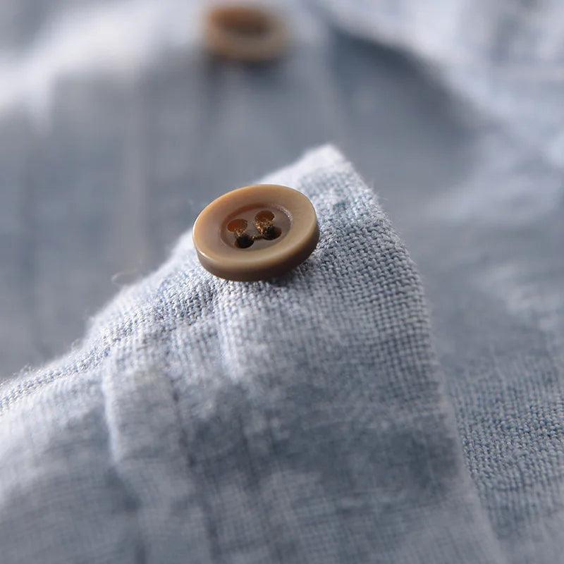 Men's Linen Short-Sleeve Shirt - Relaxed Collar and Curved Hem