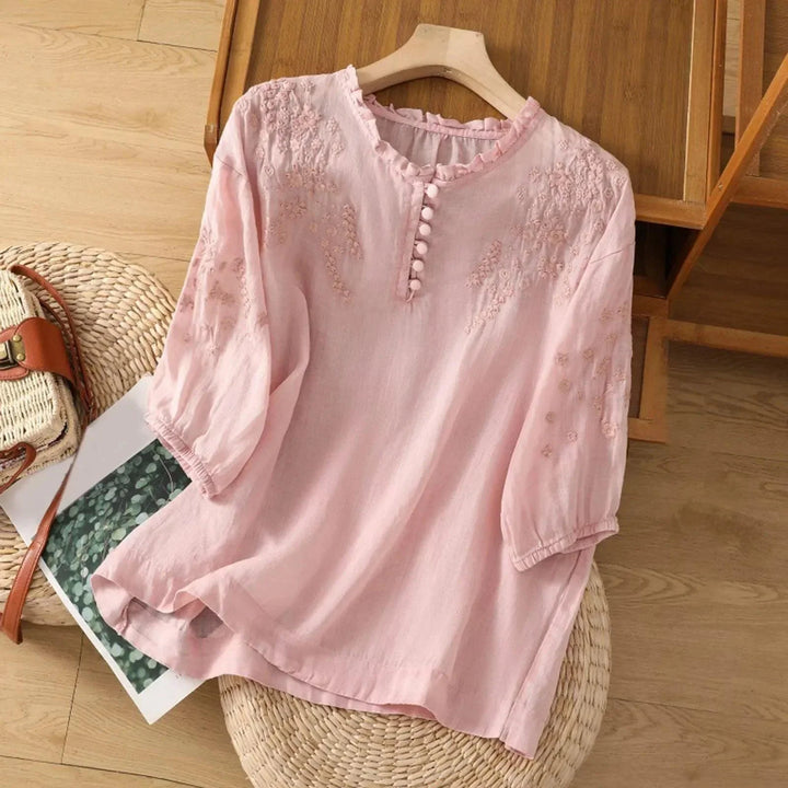 Suzanne | Women's Long Sleeve Floral Embroidered Blouse